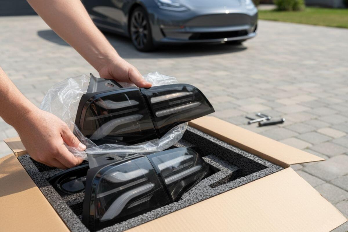 Rücklicht Tesla wird ausgepackt